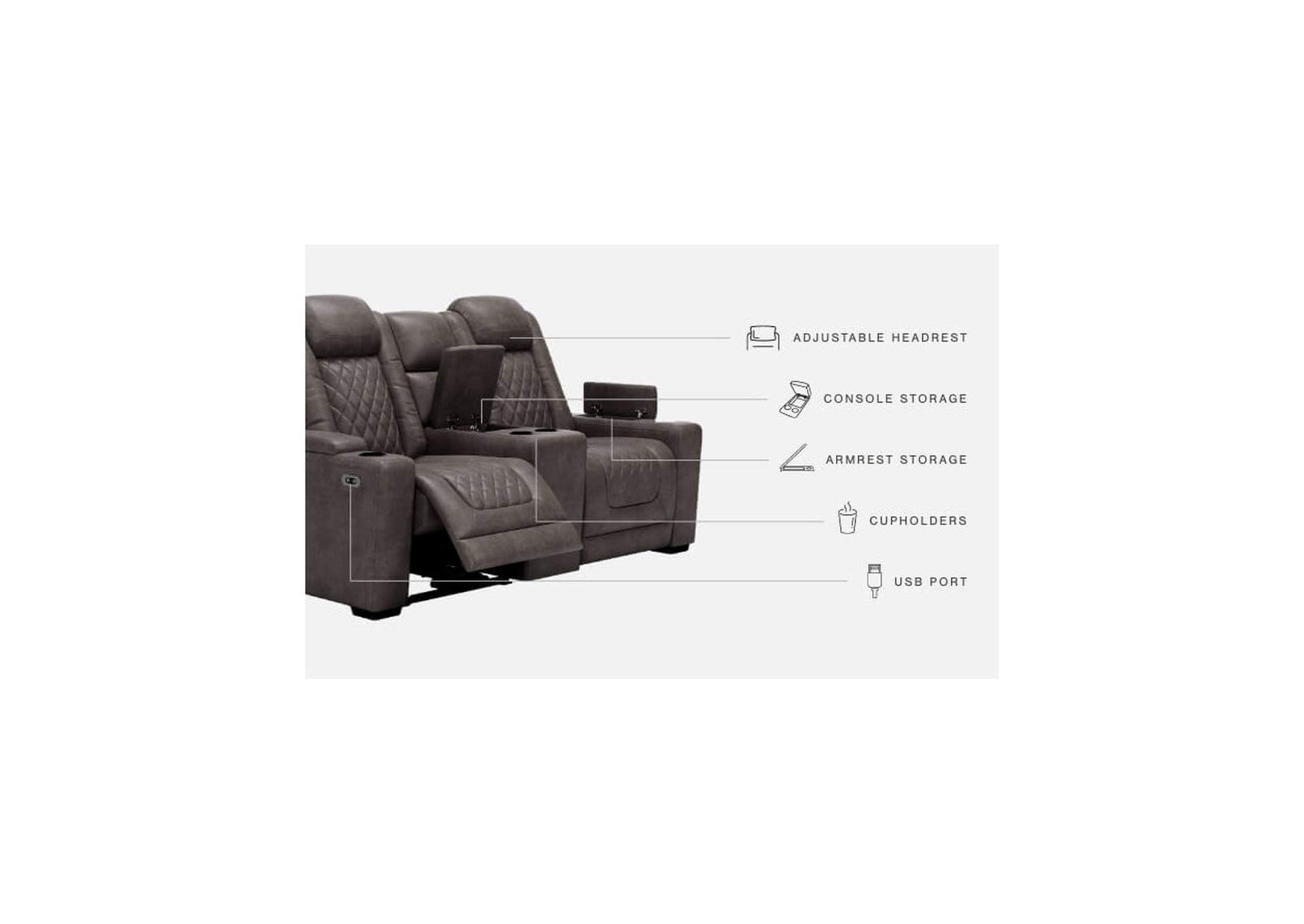 93003-18 HYLLMONT LOVESEAT W/CONSOLE POWER RECLINING 72X39X43 GRAY