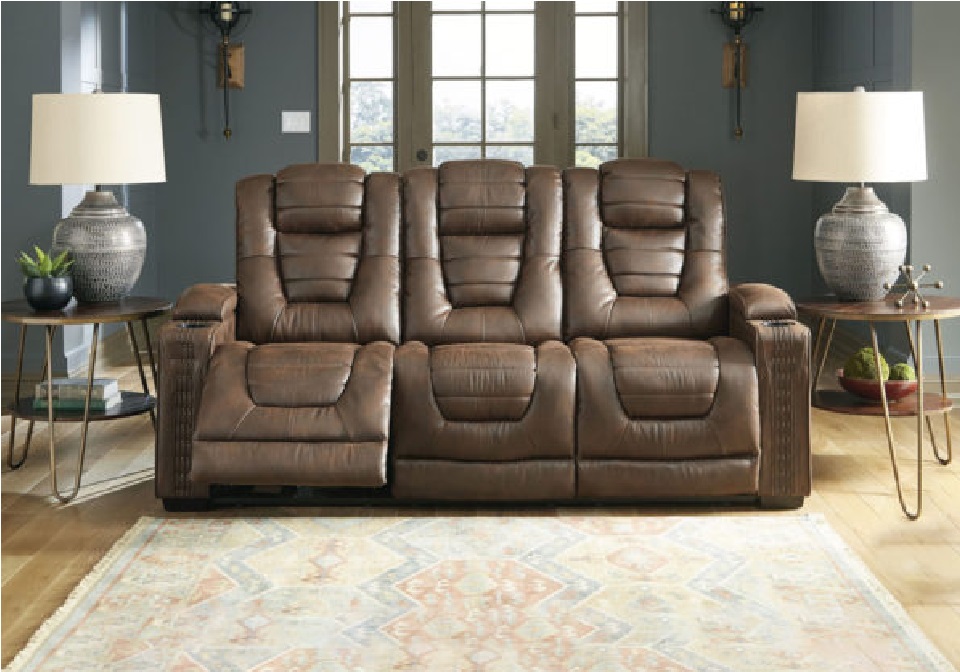 24505-15 OWNER'S BOX SOFA W/DROP DOWN TABLE & USB/OUTLETS POWER RECLINING 84X37X44 POWER HEADREST BROWN