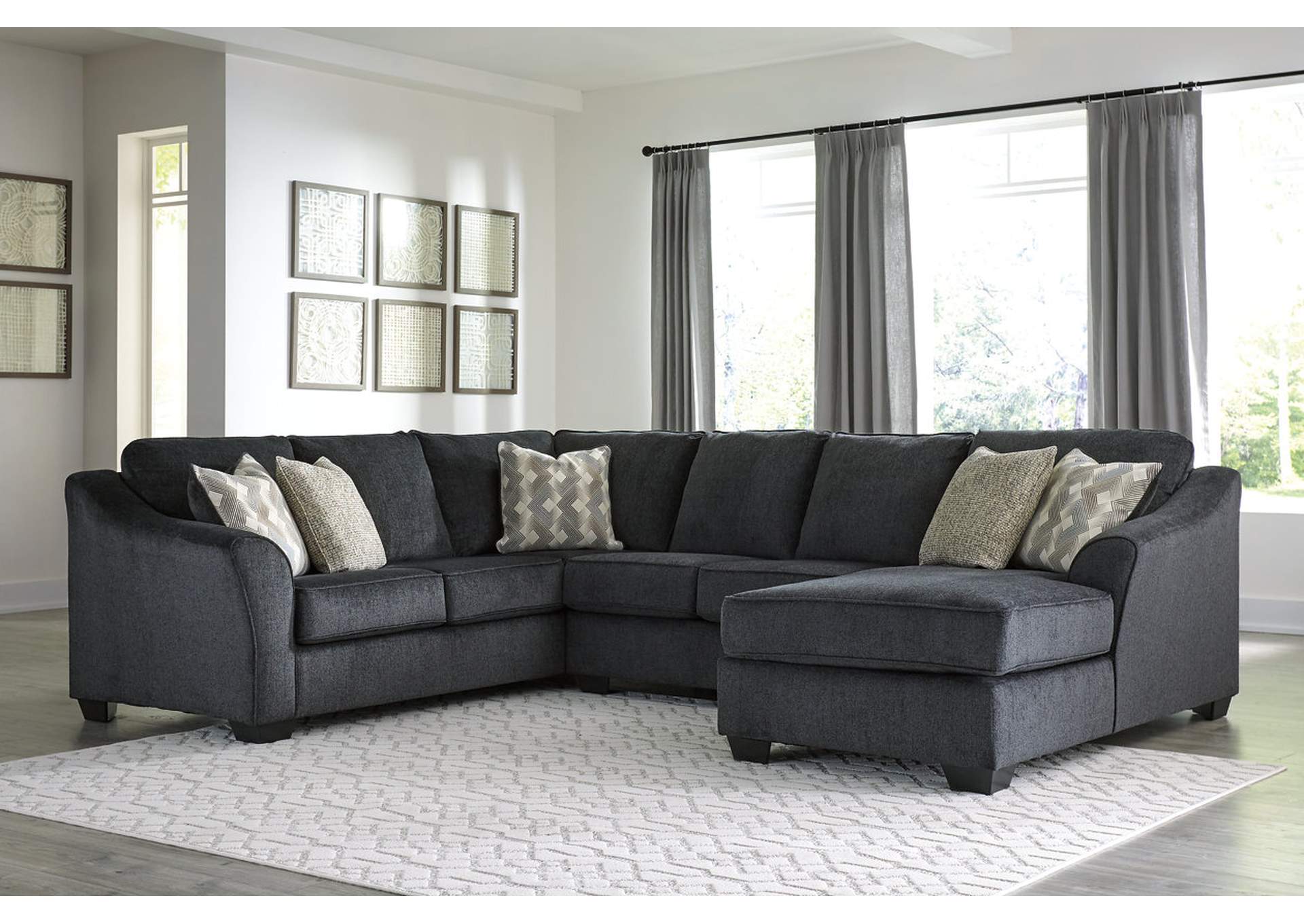 41303-RAFCH ELTMANN 3PC SECTIONAL w/RAF CHAISE SMOKE