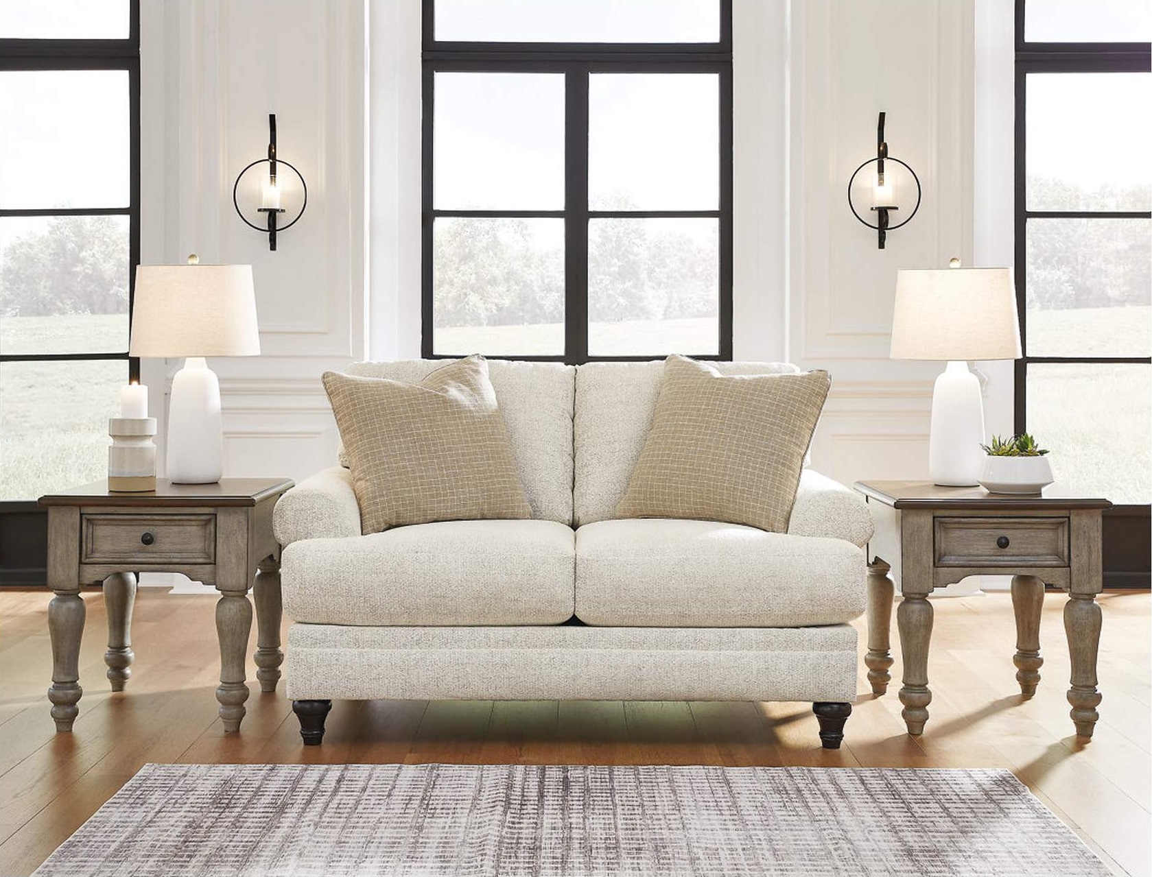 VALERANI SANDSTONE LOVESEAT W/ACCENT PILLOWS