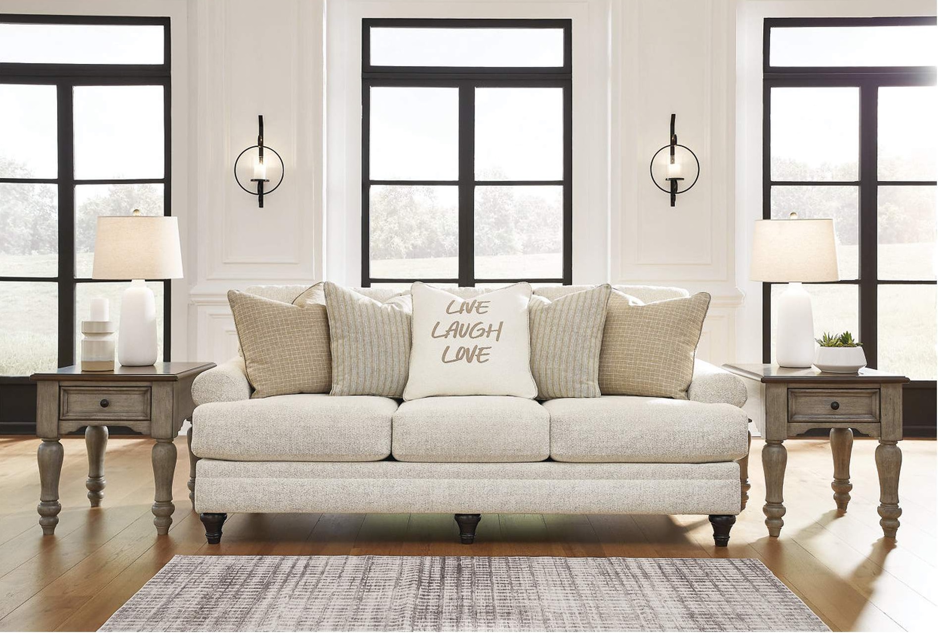 VALERANI SANDSTONE SOFA W/ACCENT PILLOWS