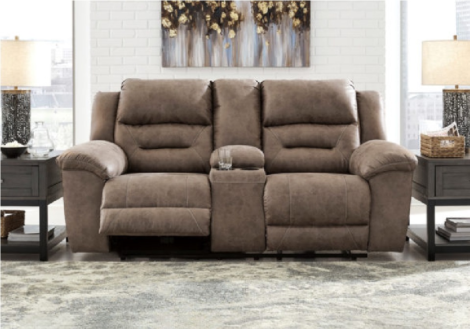 39905-94 STONELAND LOVESEAT W/CONSOLE MANUAL RECLINING 82X41X42 FOSSIL
