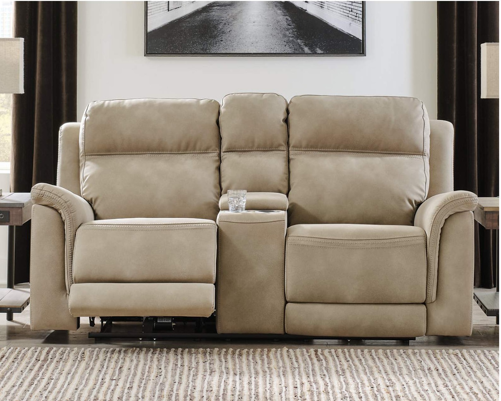 59302-18 NEXT-GEN LOVESEAT W/CONSOLE AND ADJUSTABLE HEADRESTS POWER RECLINING DURAPELLA SAND