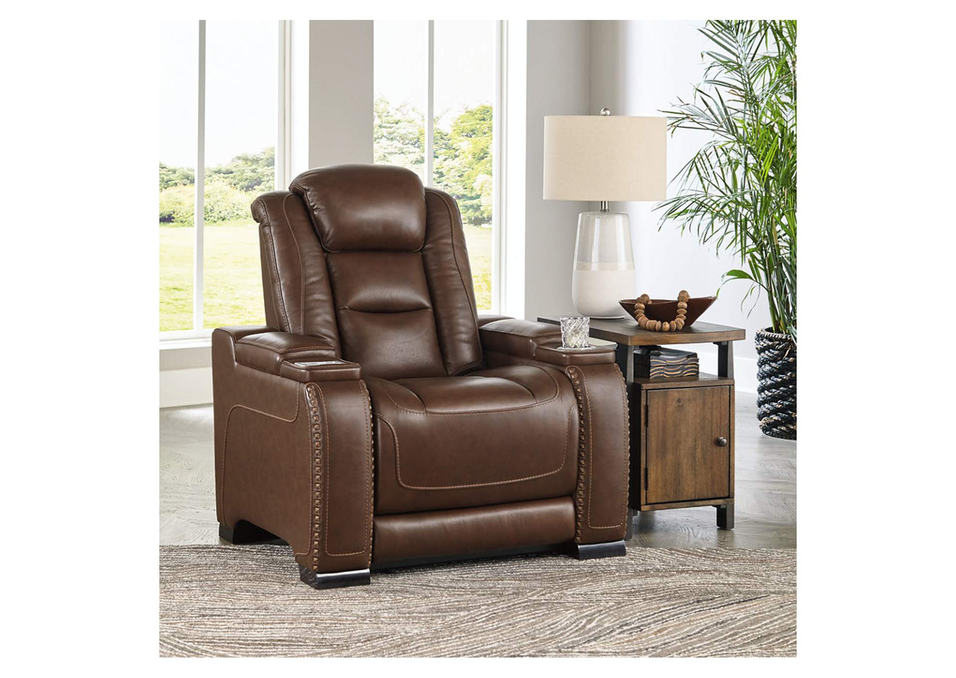 85306-13 MAN-DEN RECLINER W/ADJUSTABLE HEADRESTS & USB CHARGING POWER RECLINING 37.5X40X43H LEATHER BROWN