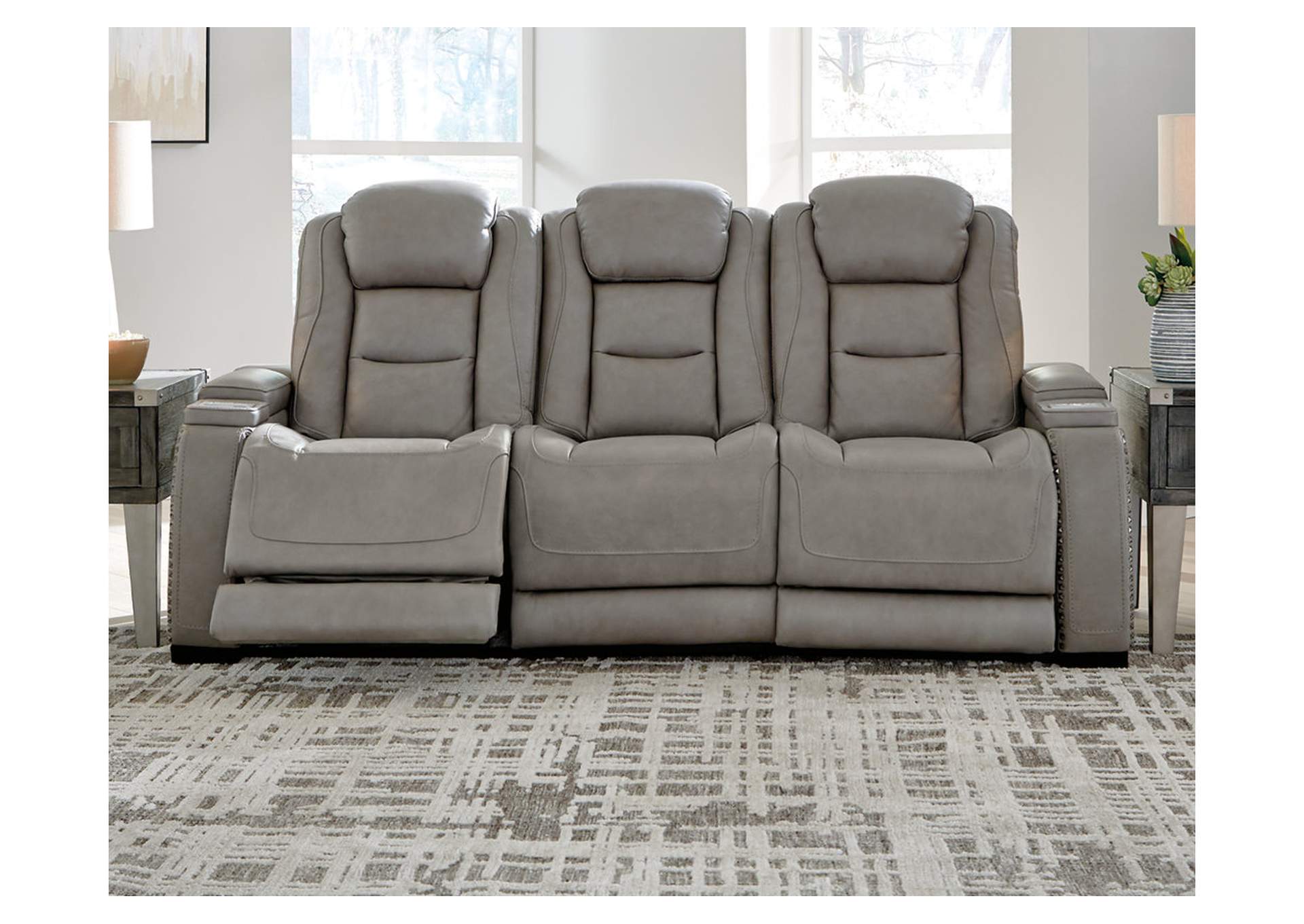 85305-15 MAN-DEN SOFA W/DROP DOWN TABLE & USB/OUTLETS POWER RECLINING & ADJUSTABLE HEADRESTS 85X40X43H LEATHER STEEL