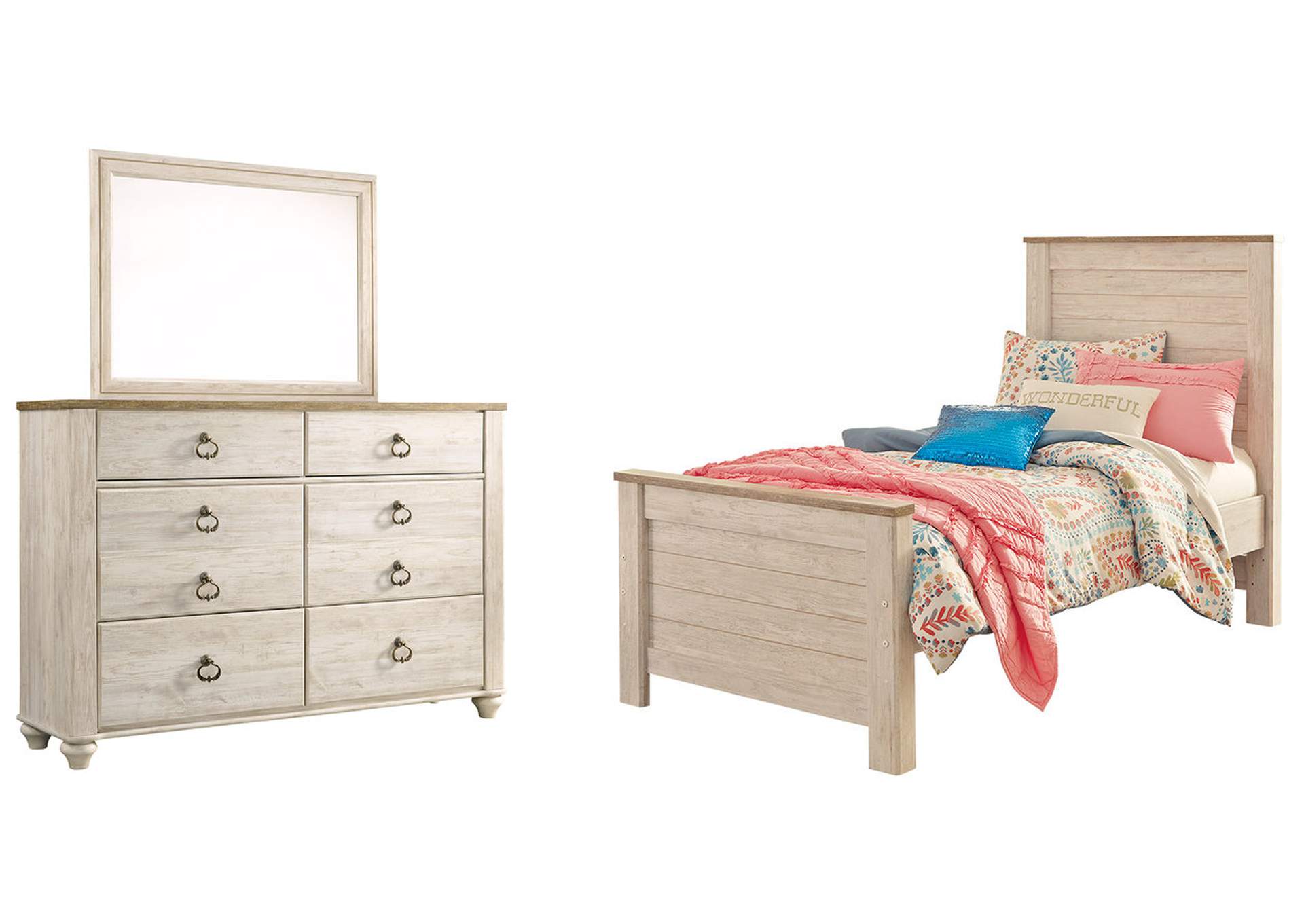Willowton Twin Panel Bed with Mirrored Dresser