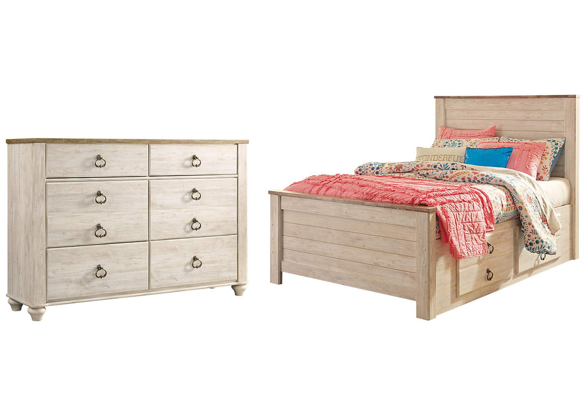 Willowton Full Panel Bed with 2 Storage Drawers with Dresser