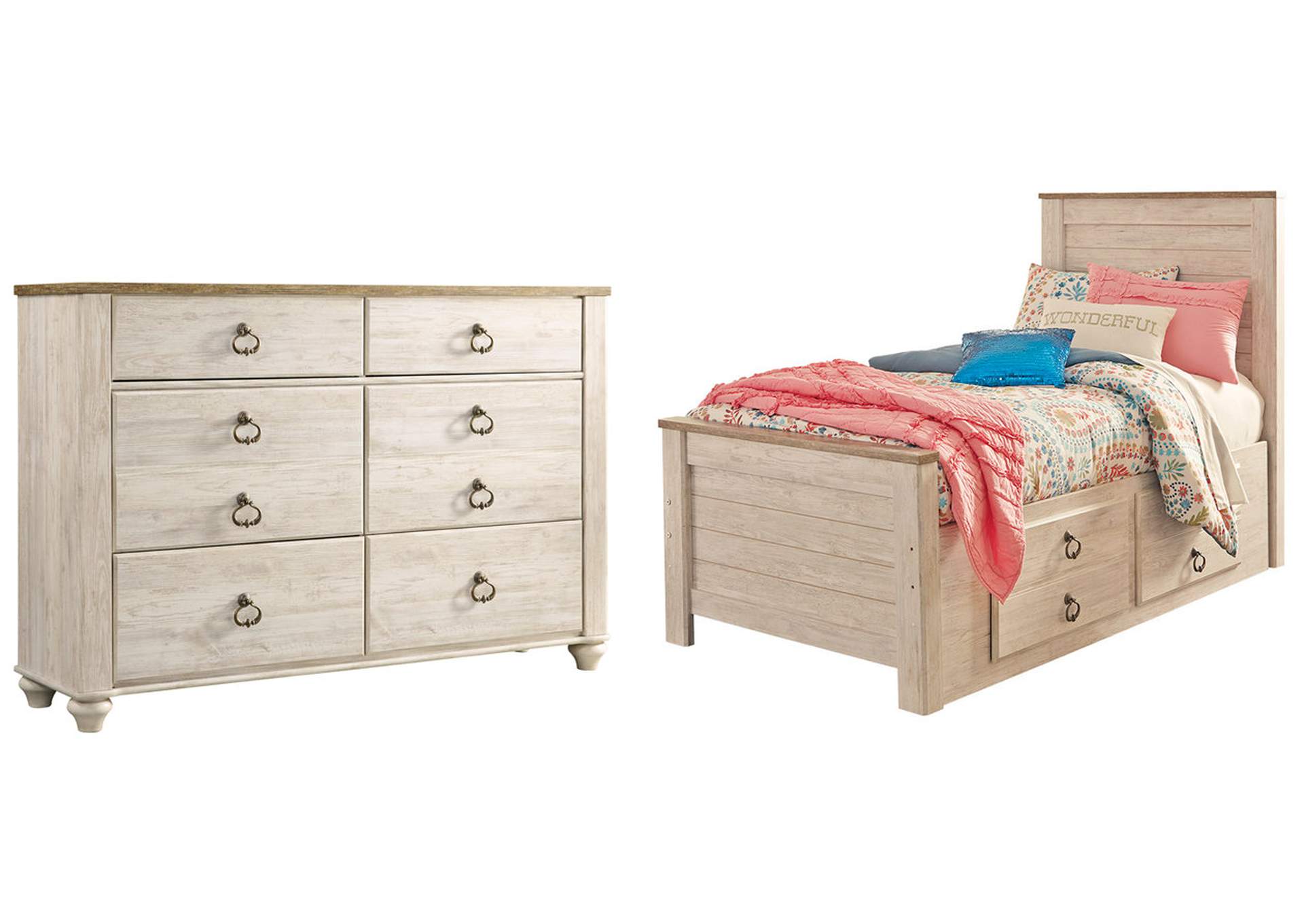 Willowton Twin Panel Bed with 2 Storage Drawers with Dresser