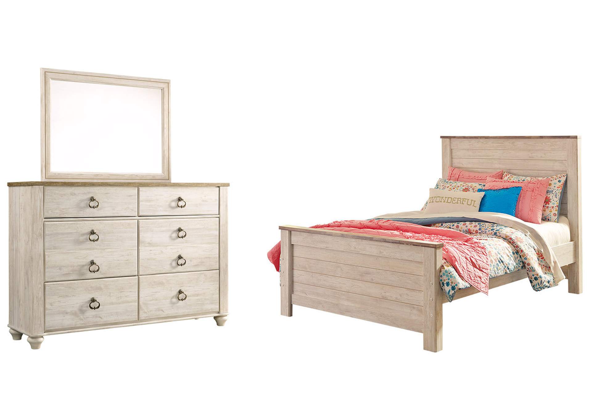 Willowton Full Panel Bed with Mirrored Dresser