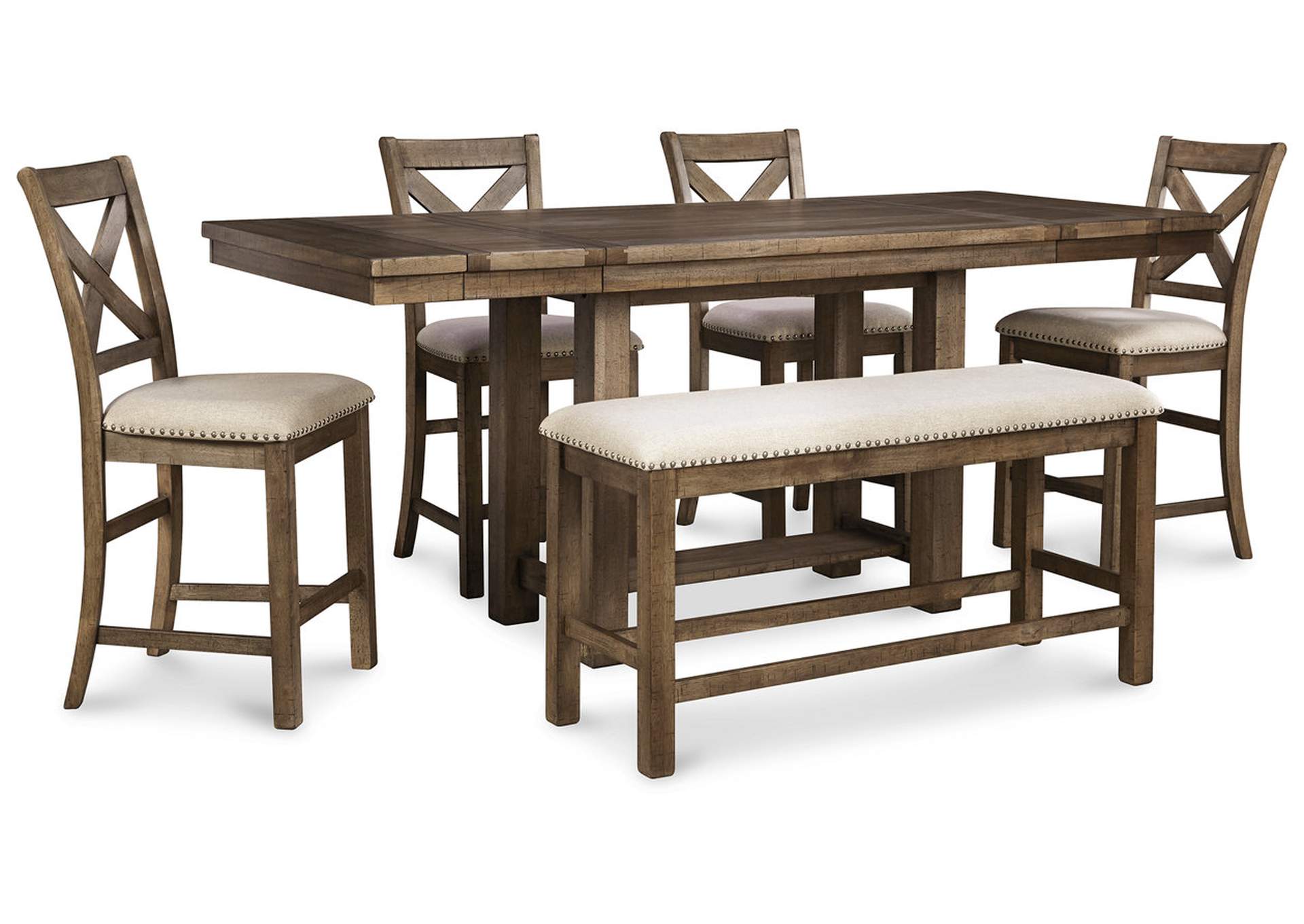 Moriville Counter Height Dining Table and 4 Barstools and Bench