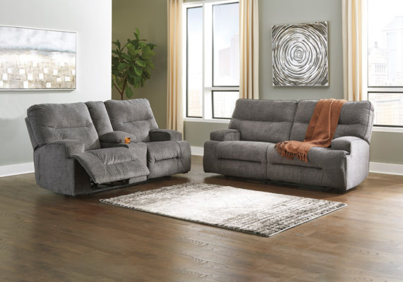 Coombs Charcoal Power Reclining Sofa Set