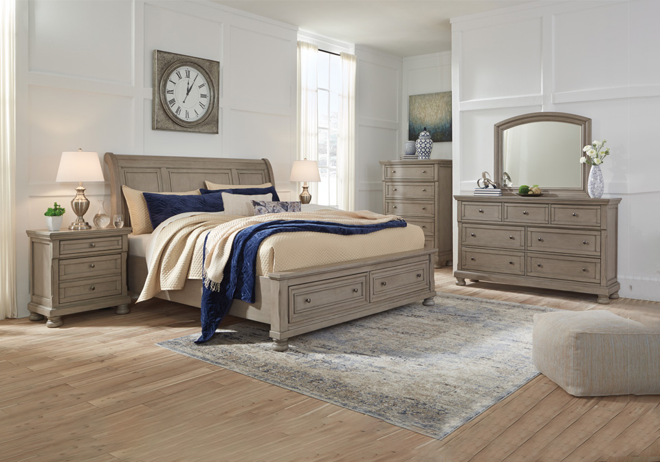 Lettner Light Gray Queen Sleigh Storage Bedroom Set