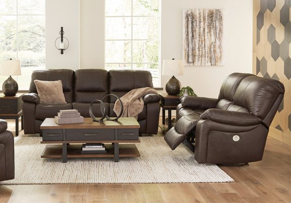 Leesworth Dark Brown Power Reclining Sofa Set