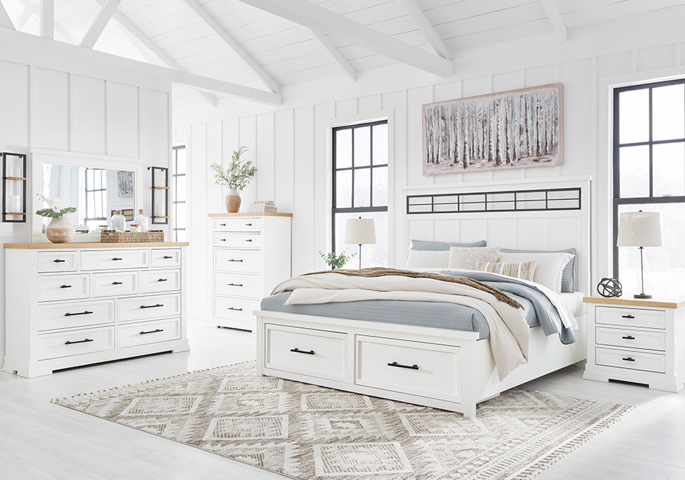 Ashbryn Two-Tone Queen Panel Storage Bed Set