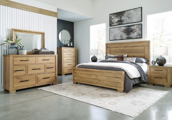 Galliden Light Brown King Panel Bedroom Set