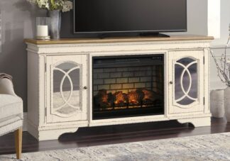 Realyn Chipped White Extra Large TV Stand w/ Fireplace