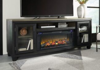 Foyland Two-Tone Extra Large TV Stand w/ Fireplace