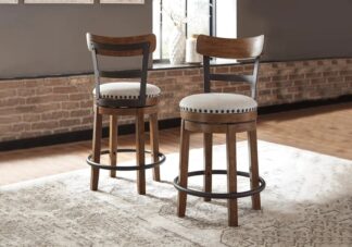Valebeck Brown Upholstered Swivel Barstool (2pk)