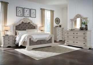 Bruchandi Antique White King Upholstered Bed Set