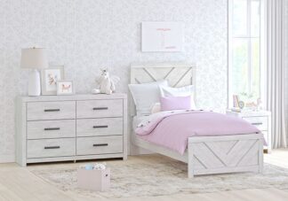 Cayboni Whitewash Twin Panel Bed Set