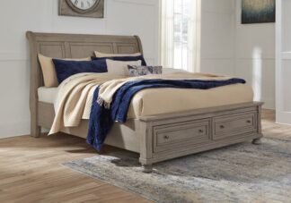 Lettner Light Gray King Sleigh Storage Bed