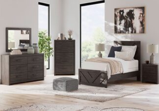 Prendonea Charcoal Twin Panel Bed Set